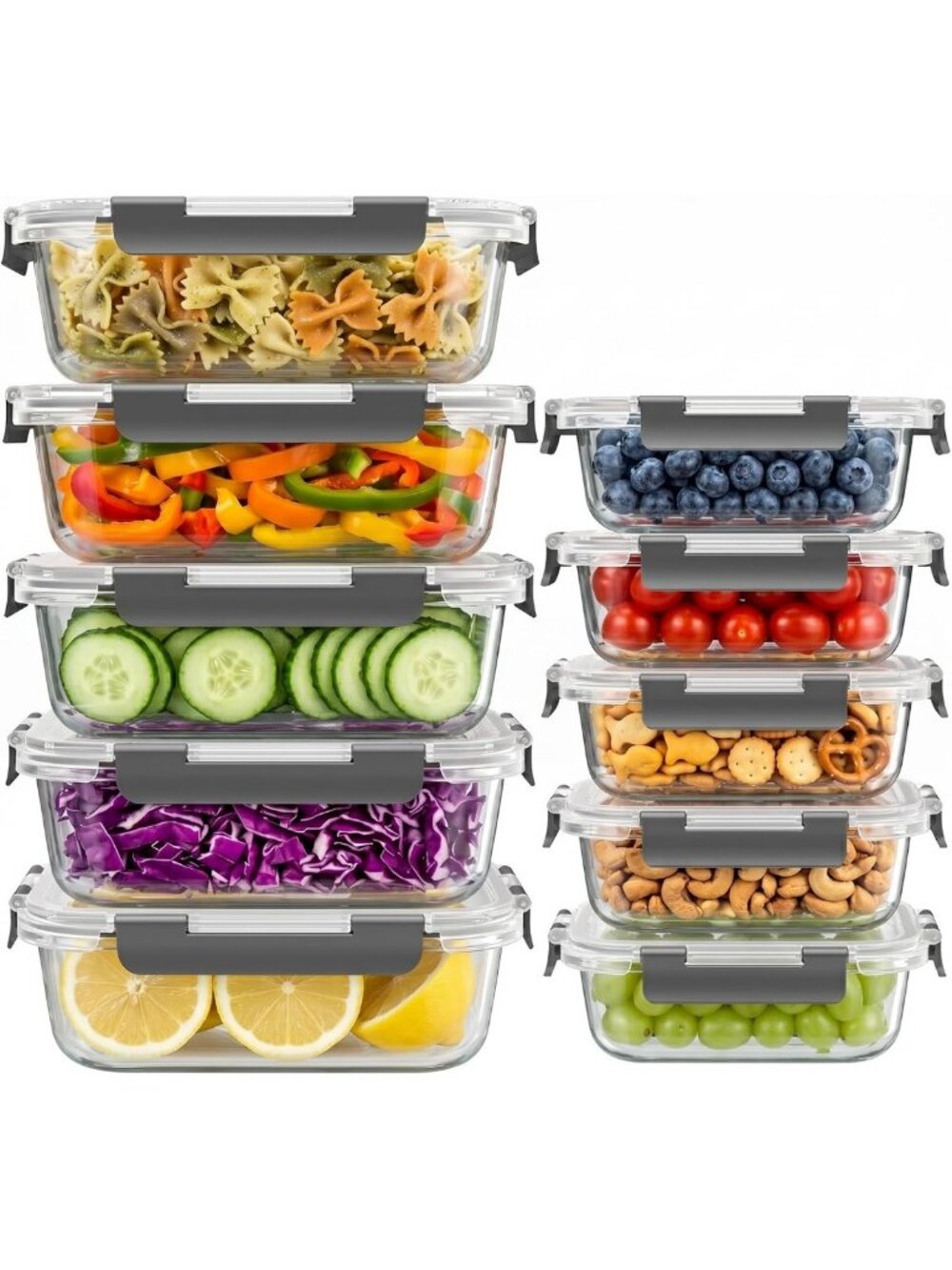 10 Sets Glass Food Storage Containers 36 oz & 12 oz with Lids - BPA-Free